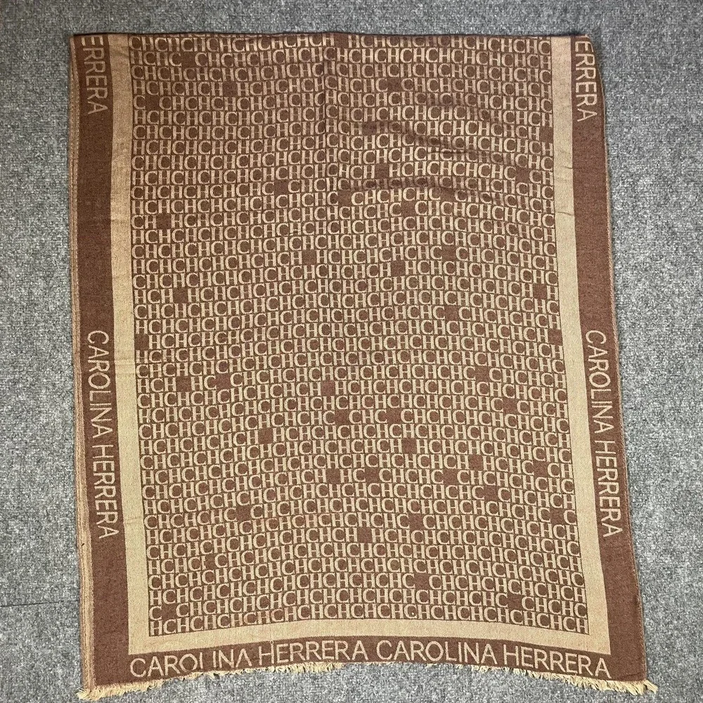 CH‎ Carolina Herrera CH Initials140 Shawl Scarf Chocolate Brown Monogram Silk